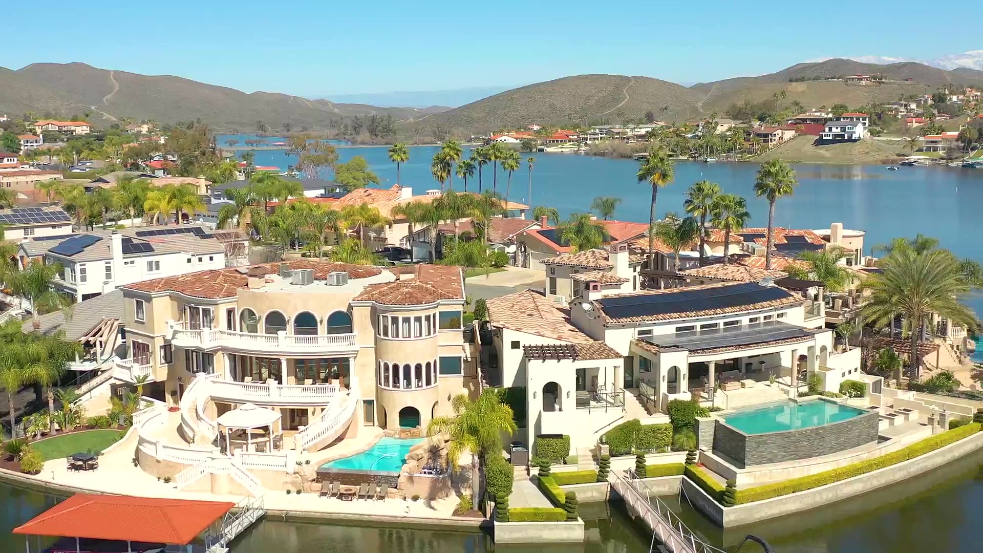 Canyon Lake waterfront estate pool, private dock, and boating lifestyle