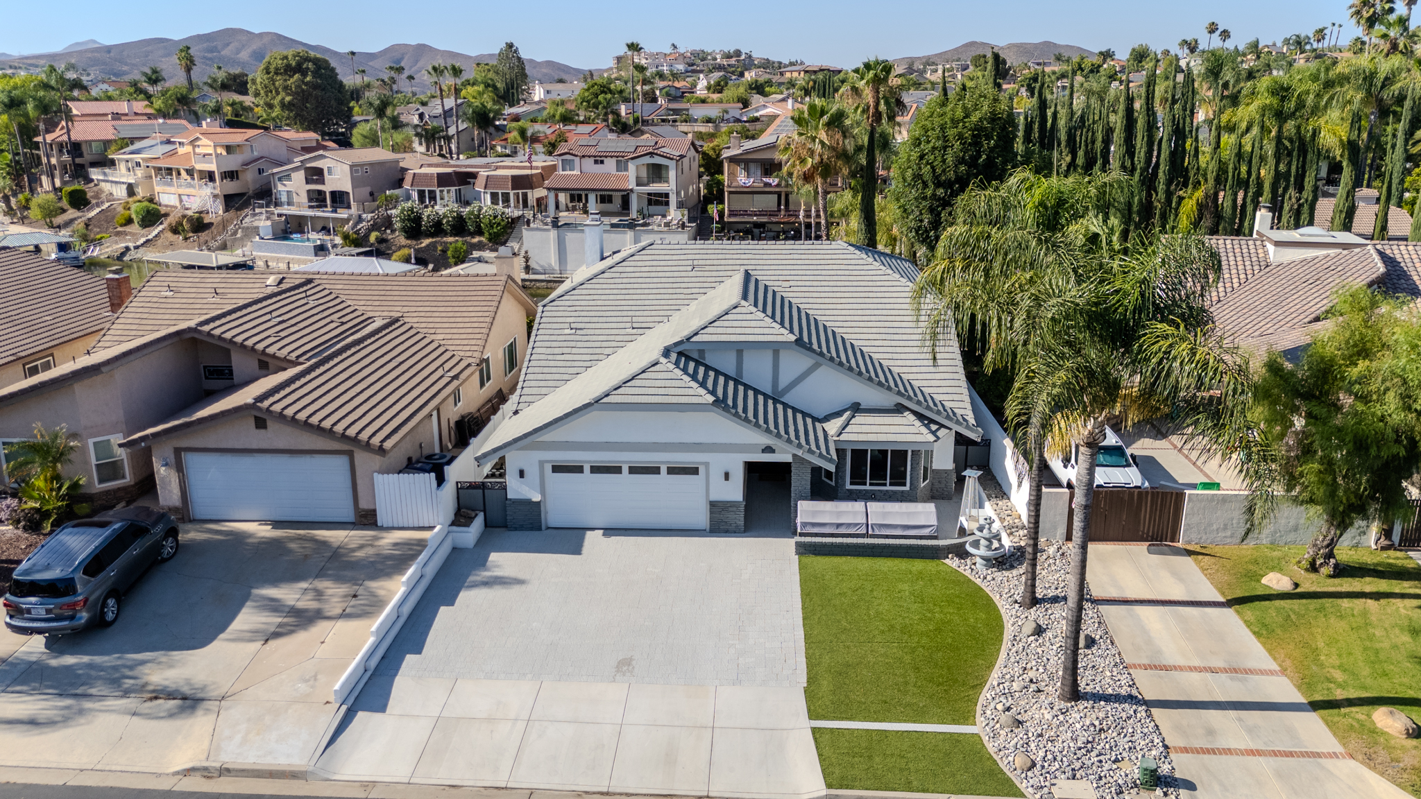 An elevated view of the front of the home