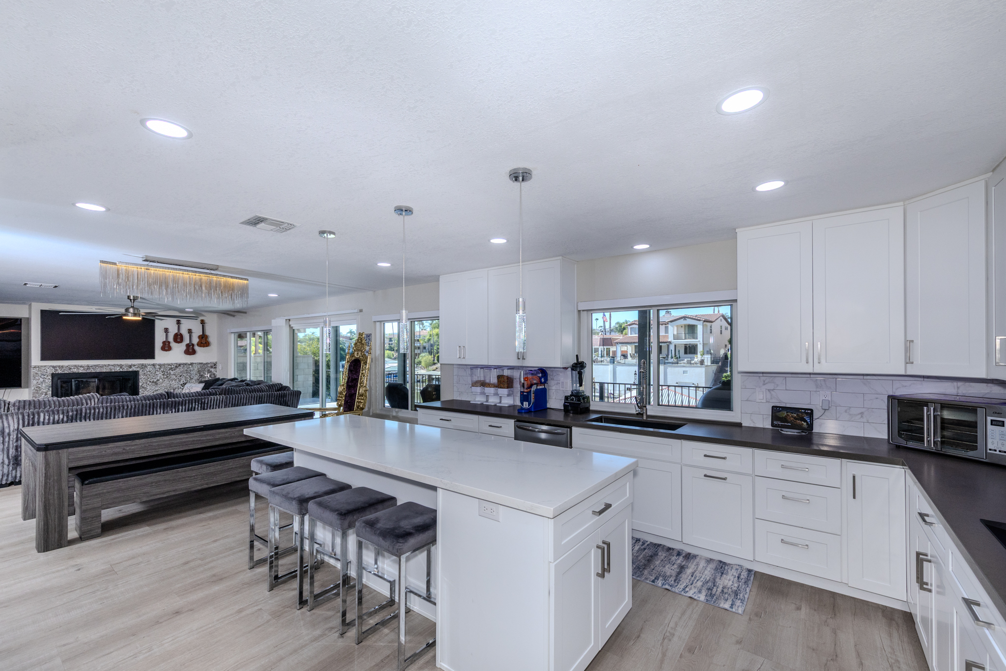Quartz kitchen and gathering island