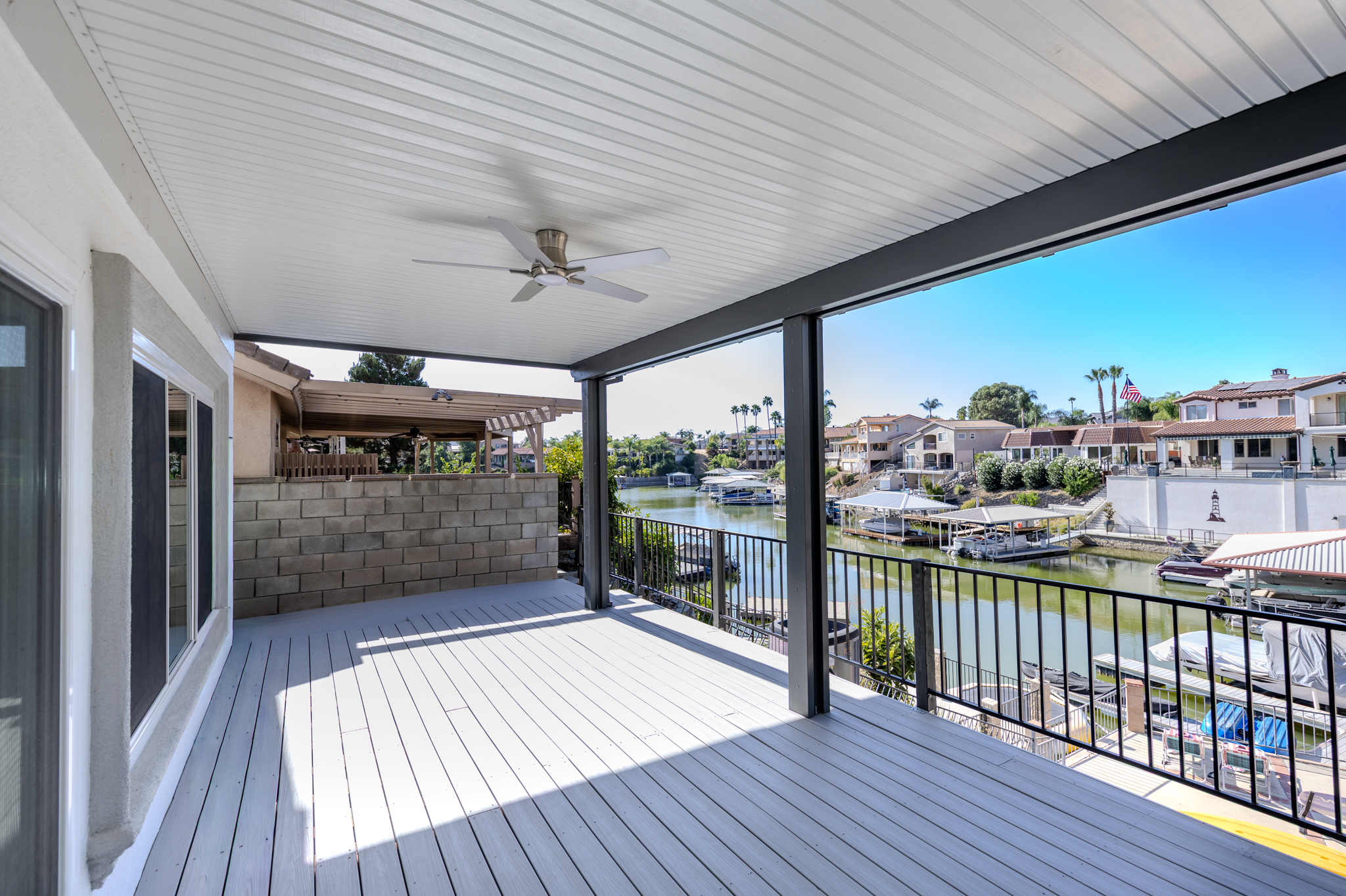 Covered deck overlooking the water